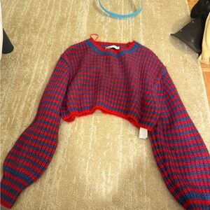 Zara Vibrant Red and Blue Knit Sweater
